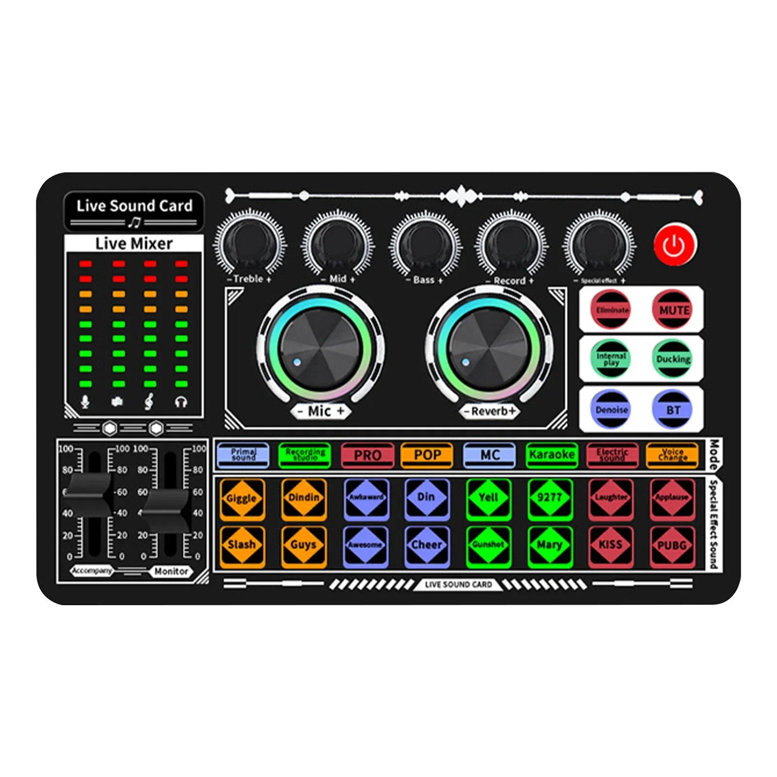 Audio Music Voice Changer - USB Audio Mixer Live Geluidskaart Streaming