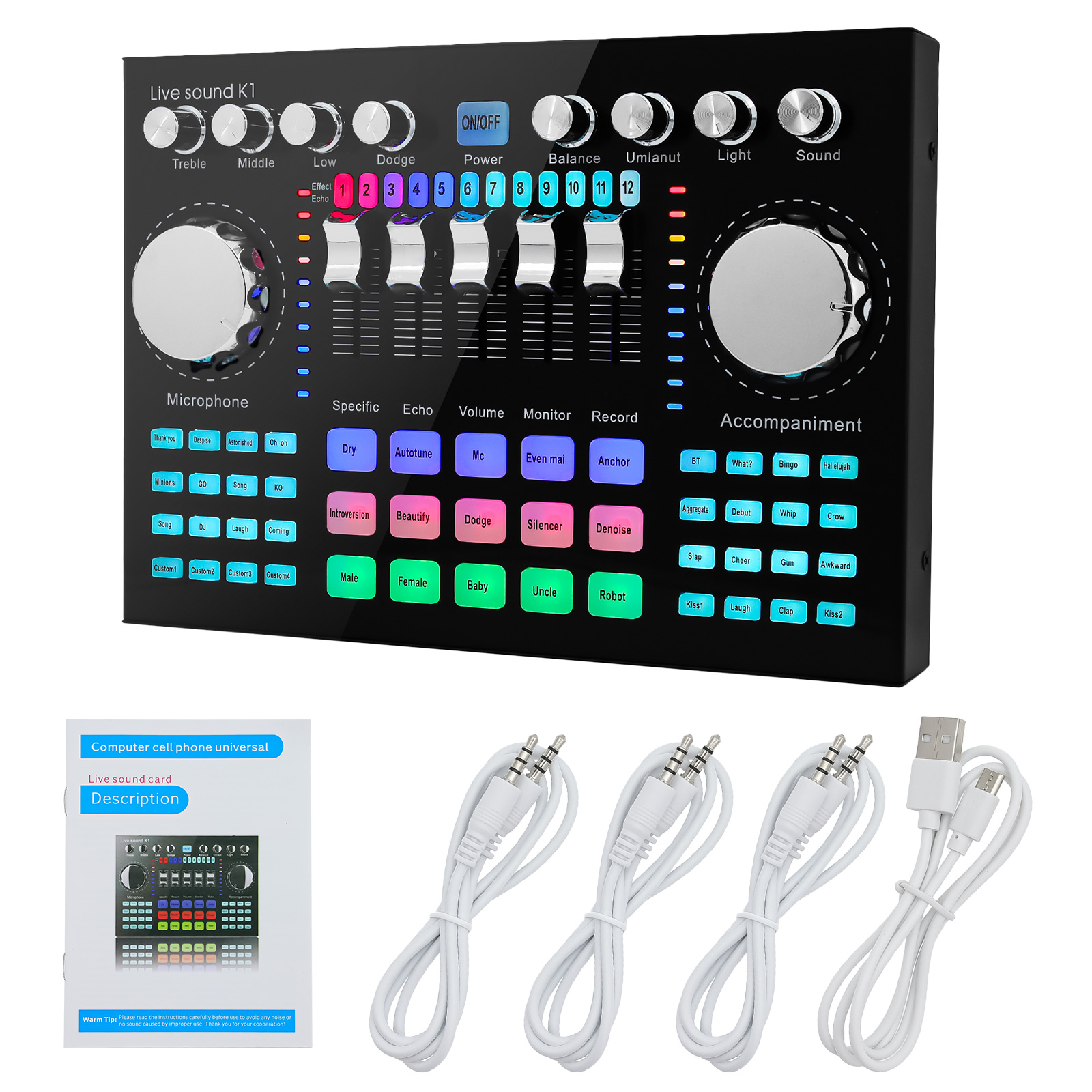 Audio Music Voice Changer - K1 Audio Mixer Live Sound Card