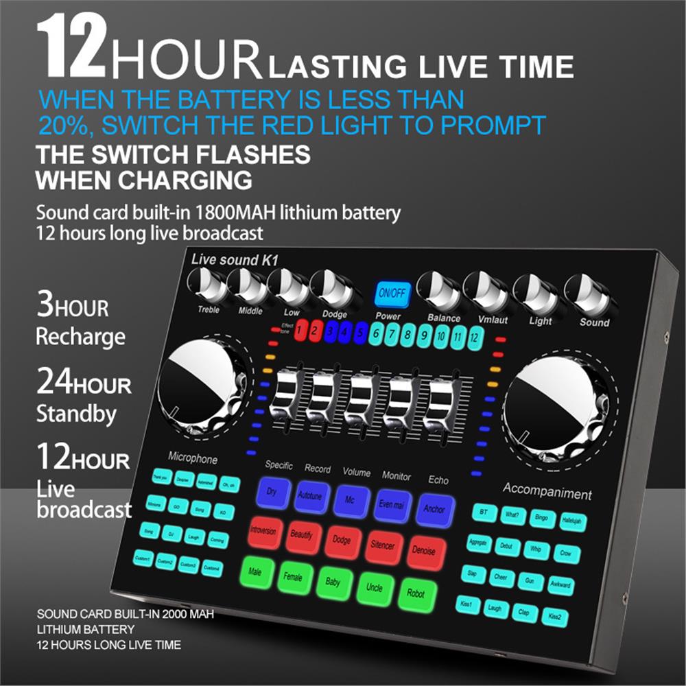 K1 Audio Mixer Live Sound Card - Audio Music Voice Changer recensie en prijs